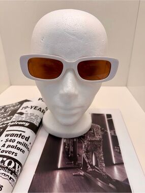 White Rectangular Sunglasses with Brown Lenses - Clean Retro Look